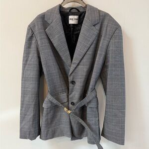 Miu Miu Charcoal Checkered Blazer